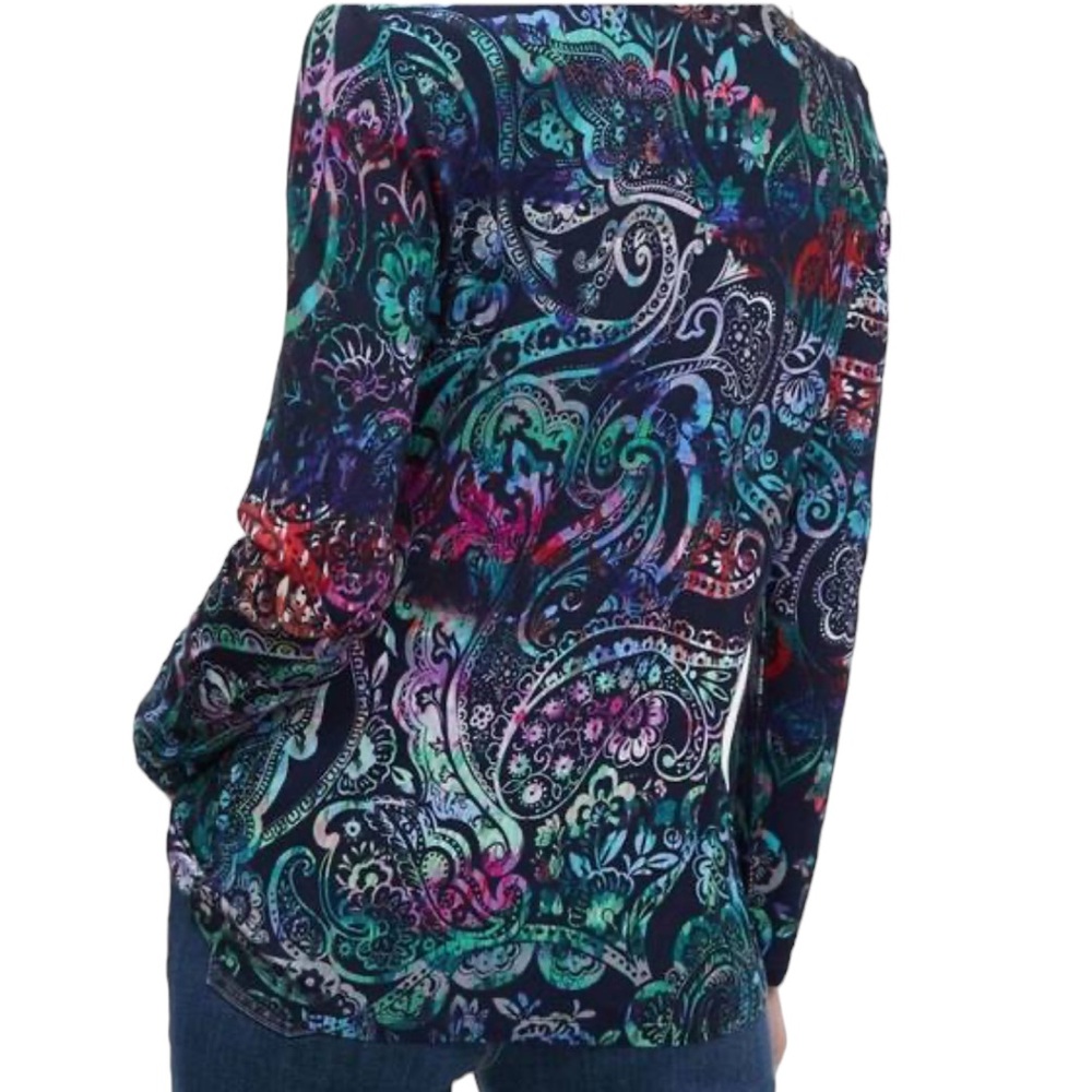 FDJ FRENCH DRESSING JEANS: Mock Neck Long Sleeve Top In Delft Prismatic Size XXL - Picture 3 of 10